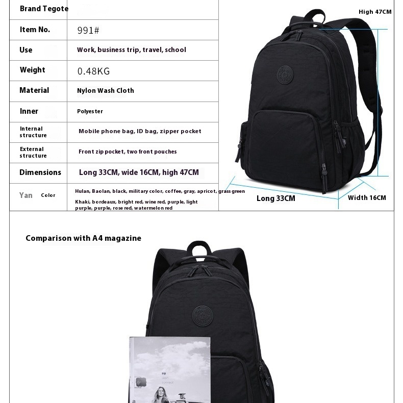 New Casual Nylon A4 Large Capa - Laptop Backpack 15.6 のレビューと価格