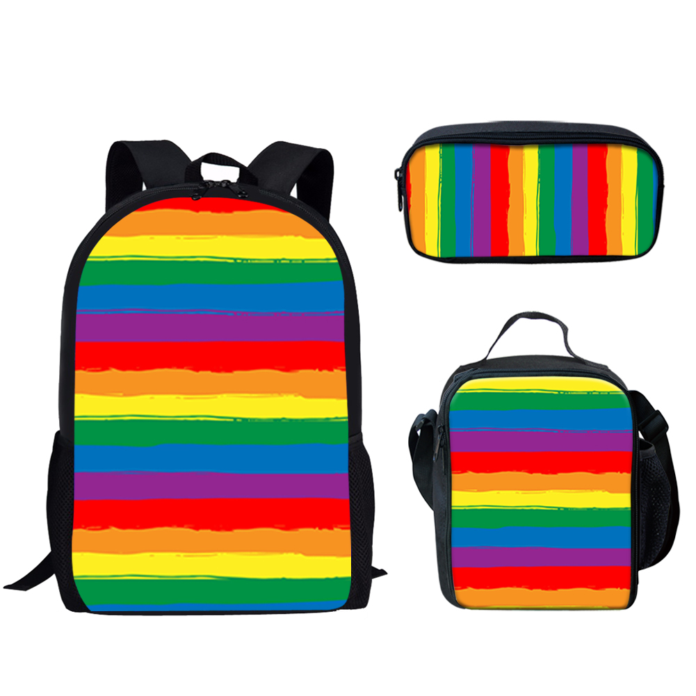 Rainbow Pride Stripes Print 3S - School Backpack Teen のレビューと価格