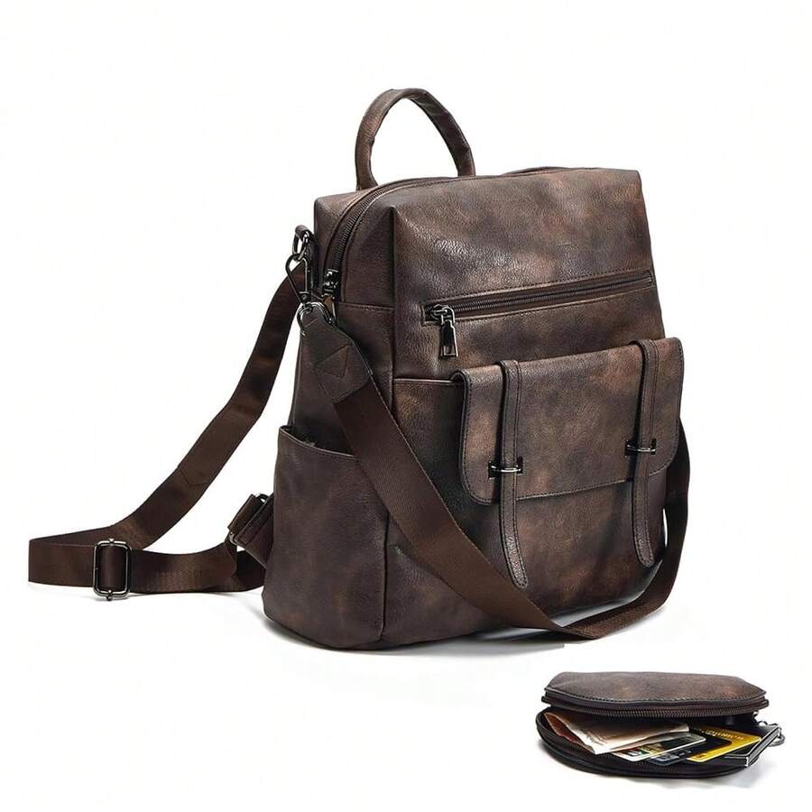Women Fashion Vintage Brown PU - Laptop Backpack 15.6 のレビューと価格