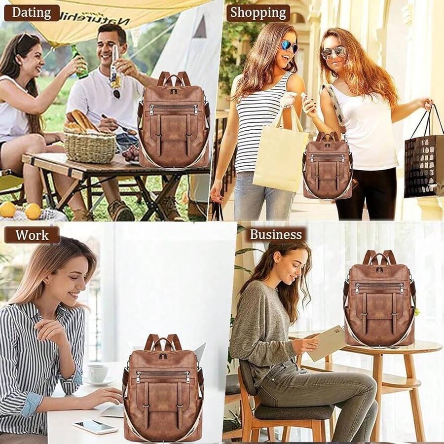 Women Fashion Vintage Brown PU - Laptop Backpack 15.6 のレビューと価格