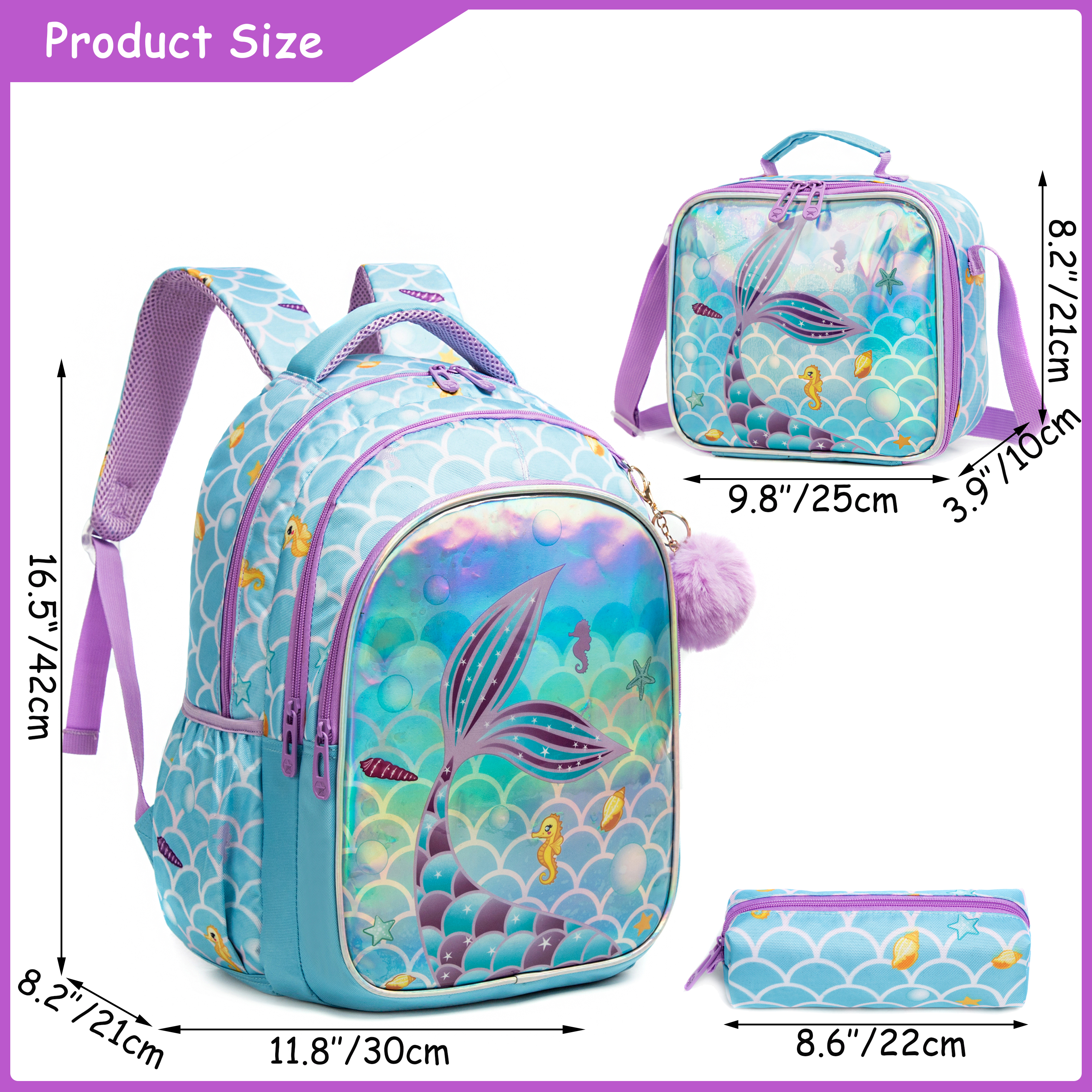 Meetbelify Cute  Blue Mermaid  - School Backpack Teen のレビューと価格