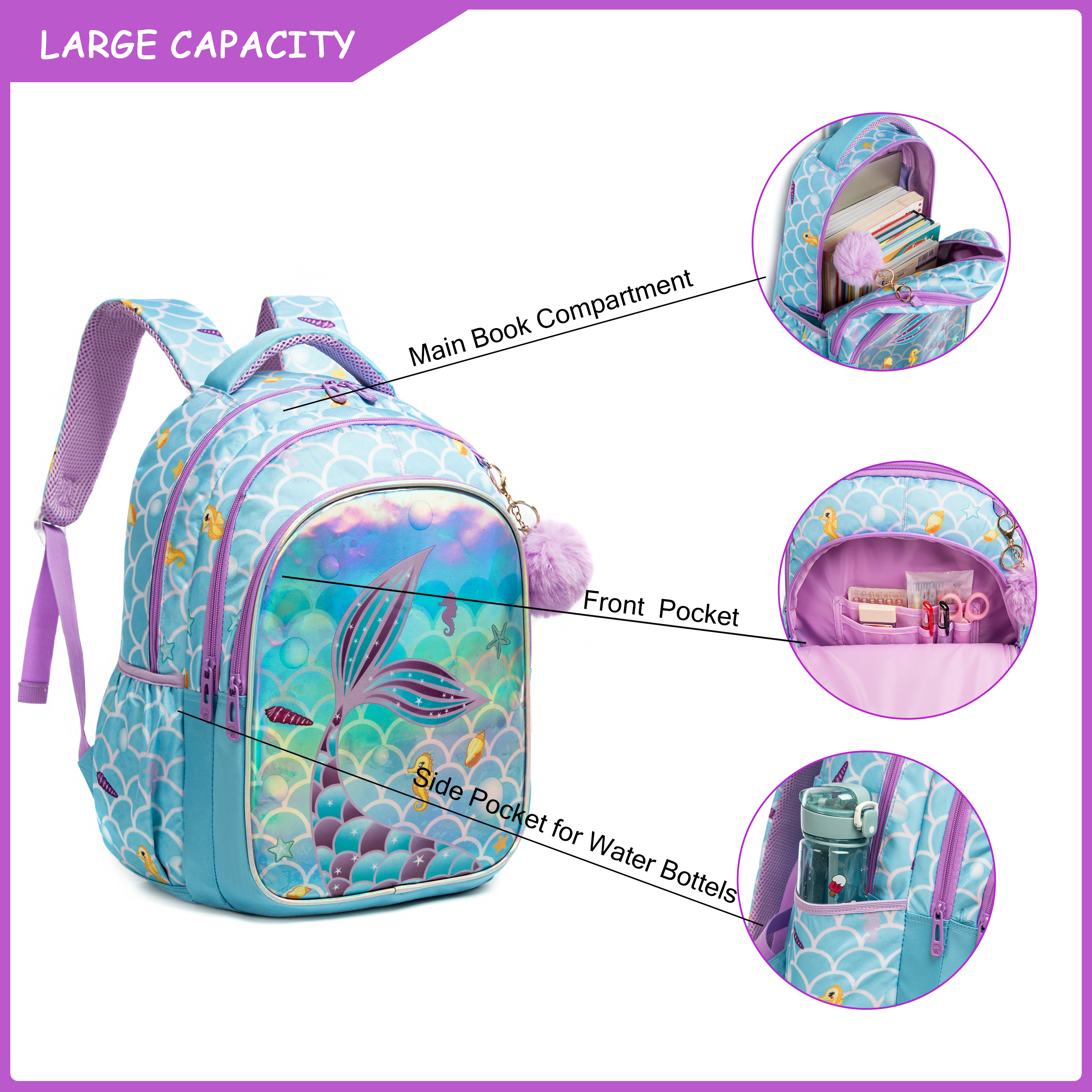 Meetbelify Cute  Blue Mermaid  - School Backpack Teen のレビューと価格