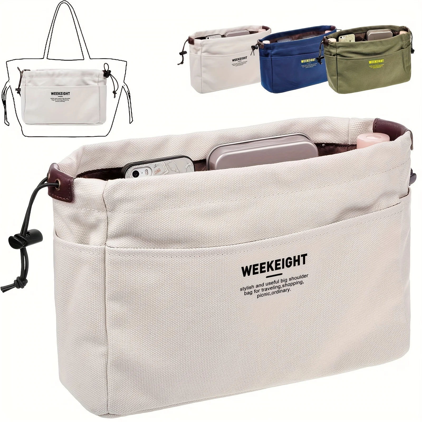 1/2pcs Drawstring Canvas Stora - Backpack Insert Organizer のレビューと価格